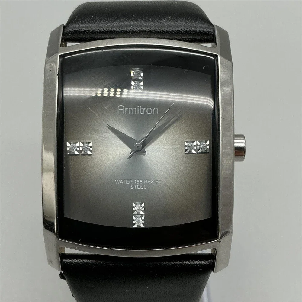 Armitron 20/4309GV Mens Watch 33mm Gray Ombre Dial Black Leather New Battery